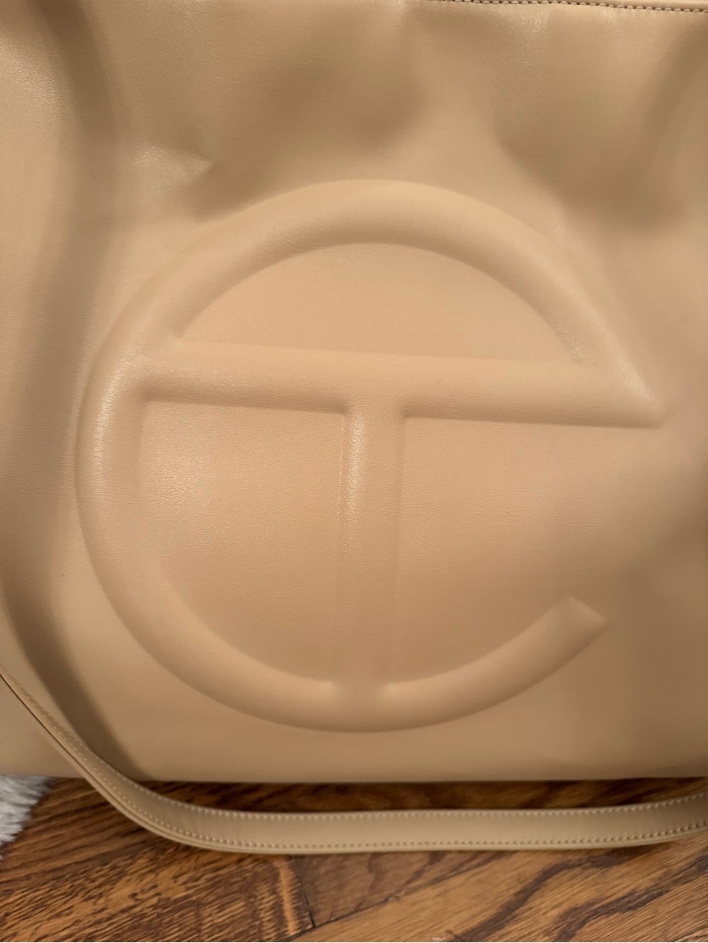 Telfar Cream Leather Shopping Tote with Debossed Logo - Picture 3 of 7